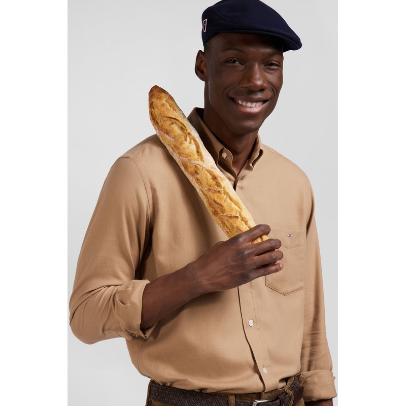 Regular Camel Cotton and Cashmere Twill Shirt