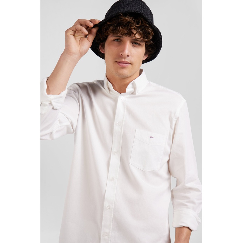 Regular Plain White Piqu Cotton Shirt