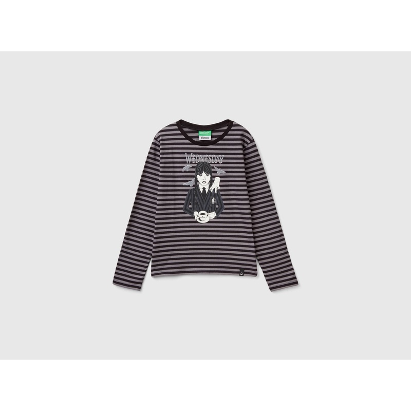 Striped Gray and Black Wednesday Addams T-Shirt