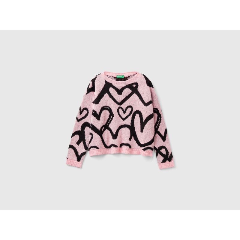 Sweater with Jacquard Heart Motif