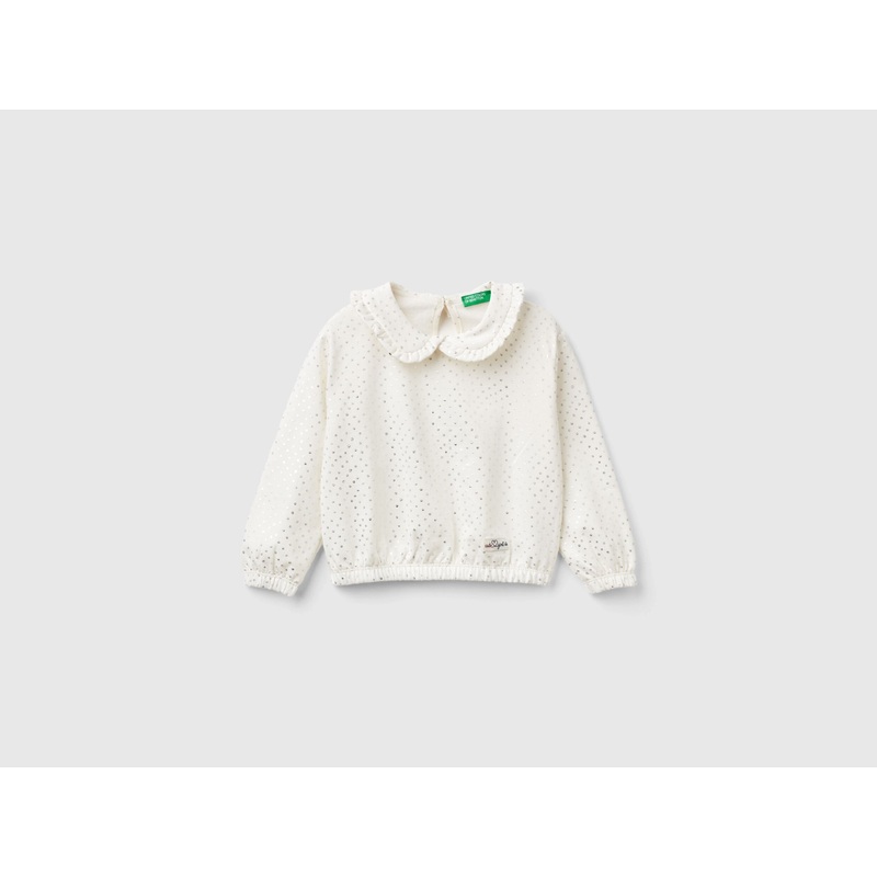 Sweatshirt with Collar and Glossy Print