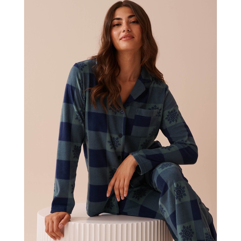 Blue & Green Plaid Micropolar PJ Set