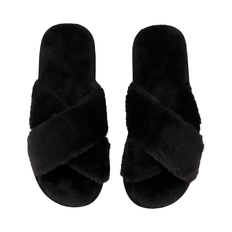 Crossed Fake Fur Slippers