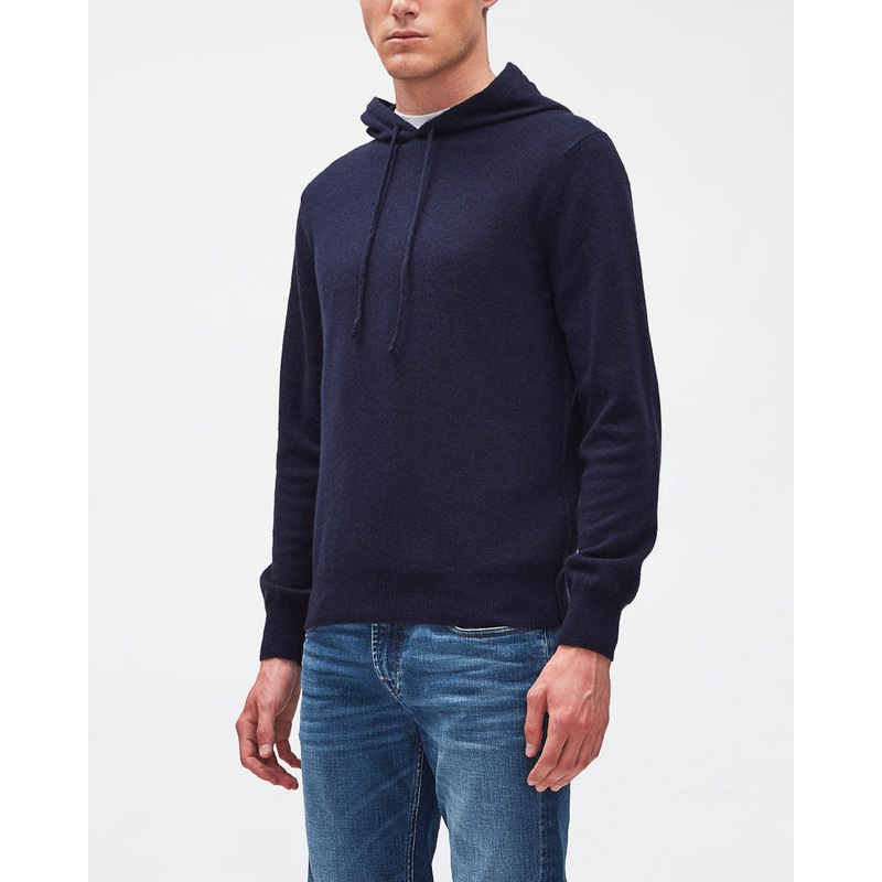 Dark Blue Hoodie Cashmere W/ Stitch Detail Navy