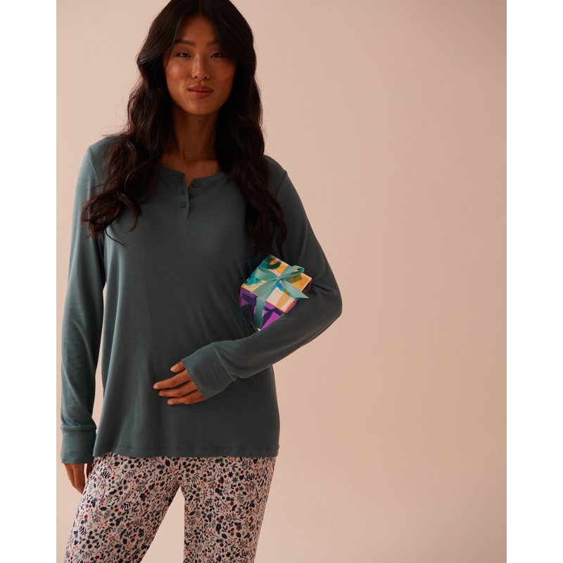 Green Ditsy Print Long Sleeve PJ Set