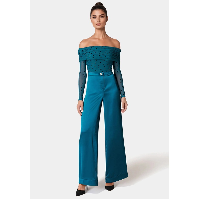 High Waist Satin Wide Leg Pant