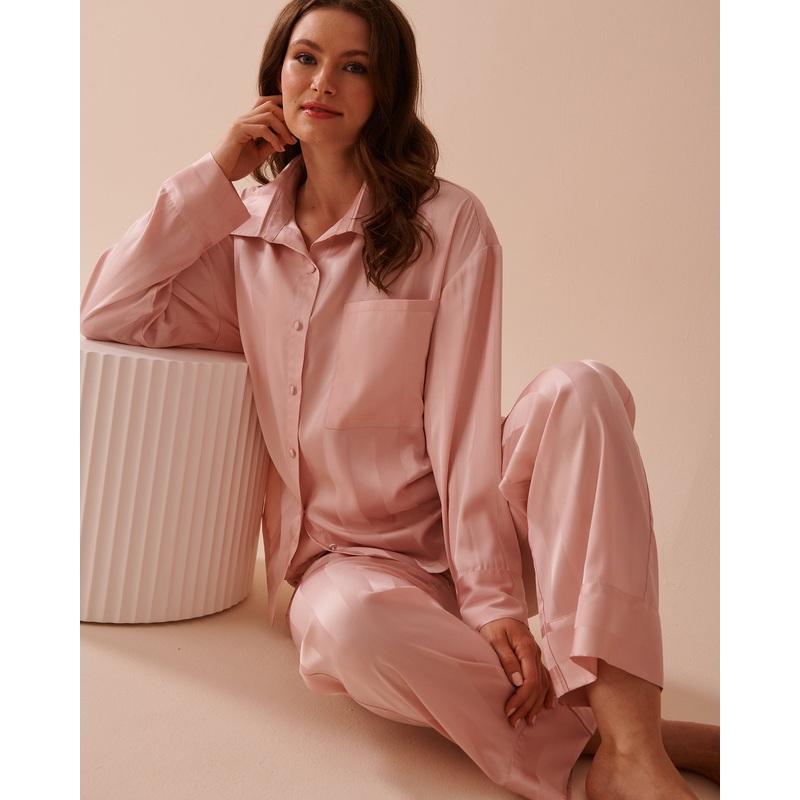 Jacquard Stripe Satin Pajama Set