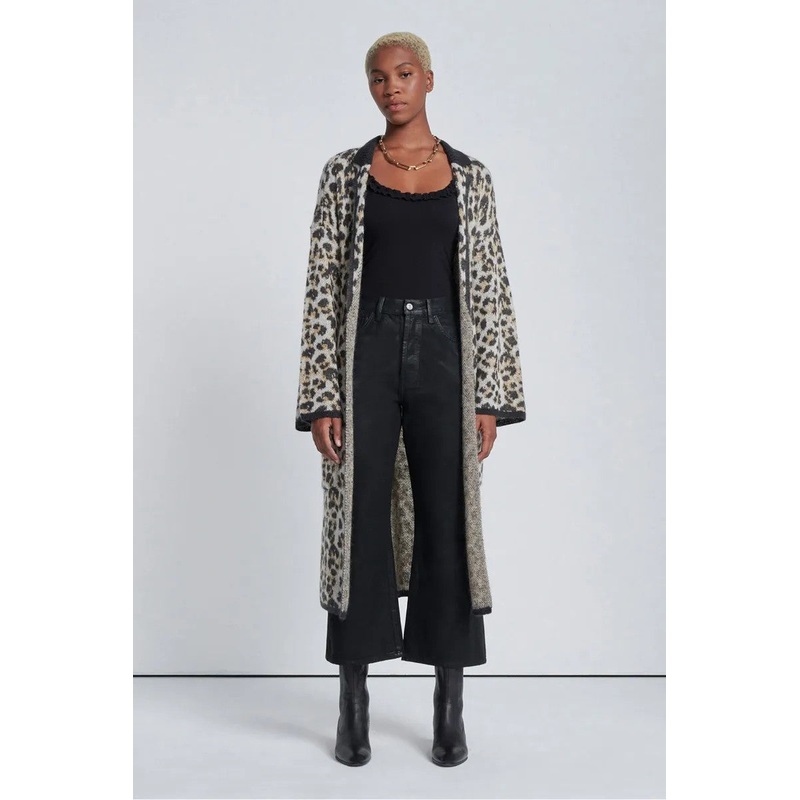 Jacquard Sweater Cardigan Furry Jacquard Leopard