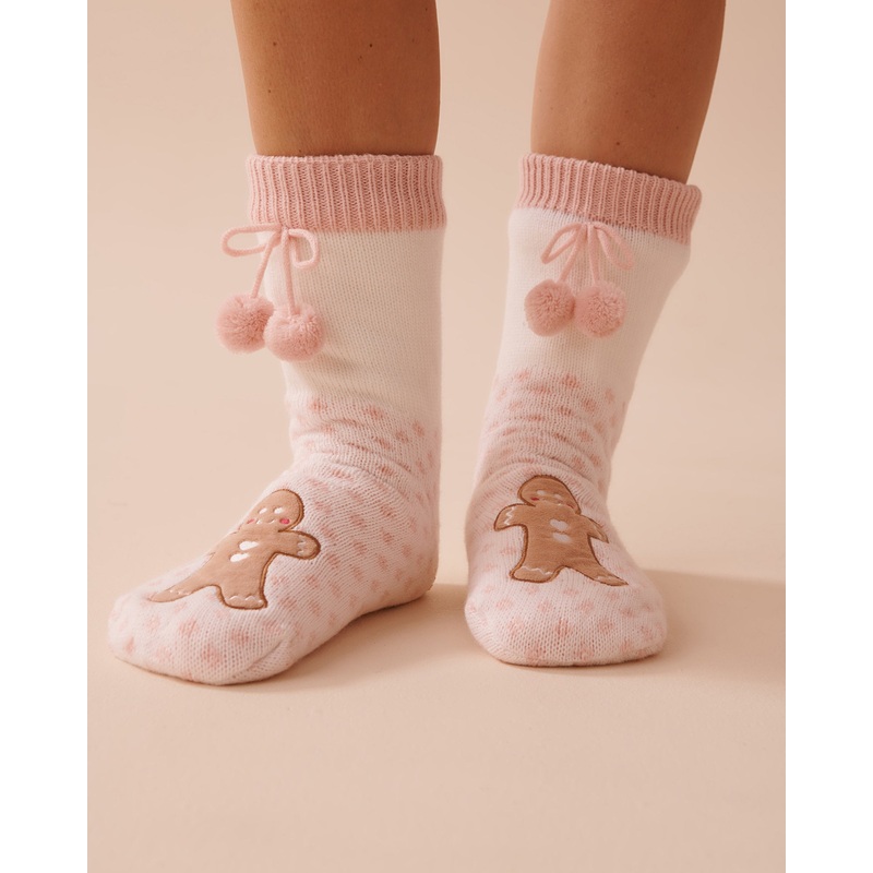 Long Knit and Sherpa Gingerbread Socks