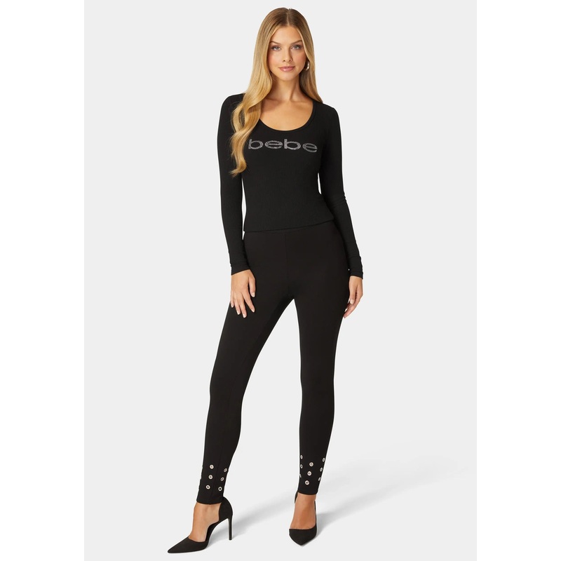 Natural Waist Grommet Detail Knit Legging