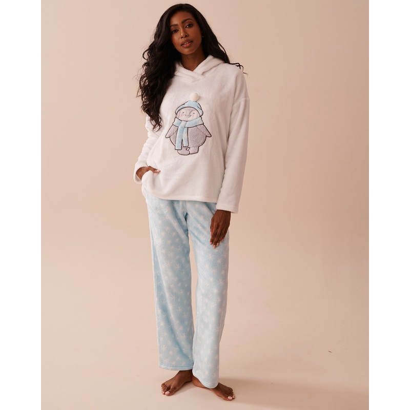 Penguin & Snowflake Print Soft Plush PJ Set