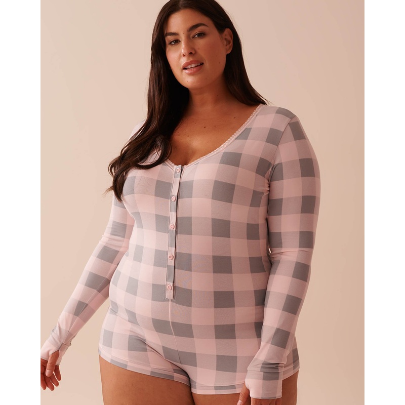 Pink Plaid Super Soft Long Sleeve Romper