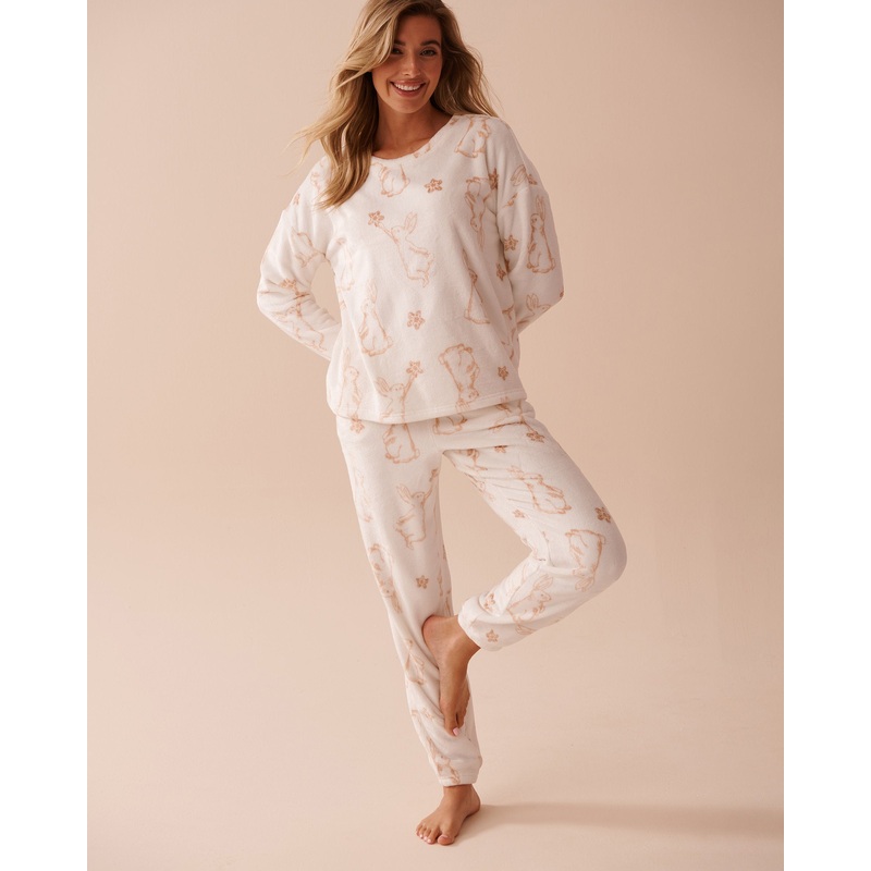Rabbit Print Soft Plush PJ Set