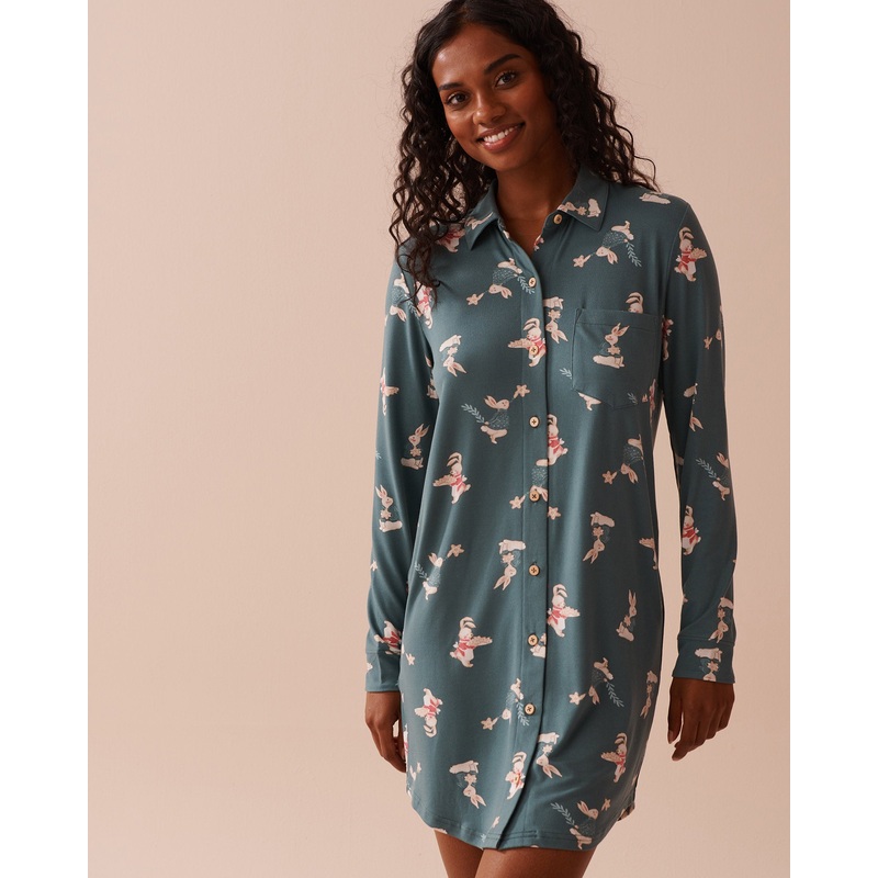 Rabbit Print Super Soft Long Sleeve Sleepshirt