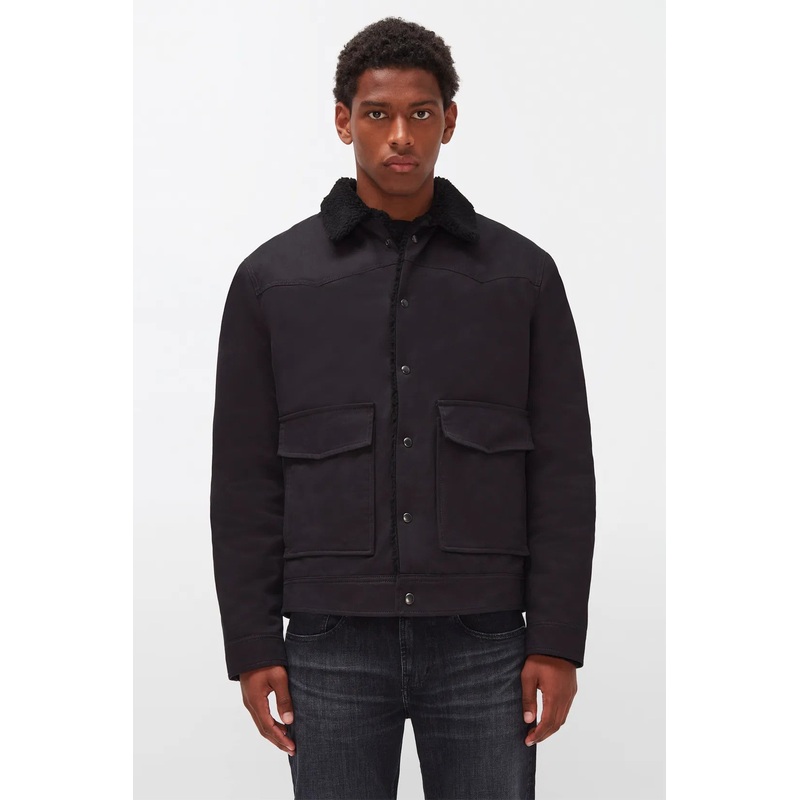 Western Trucker Cotton With Fake Fur Black