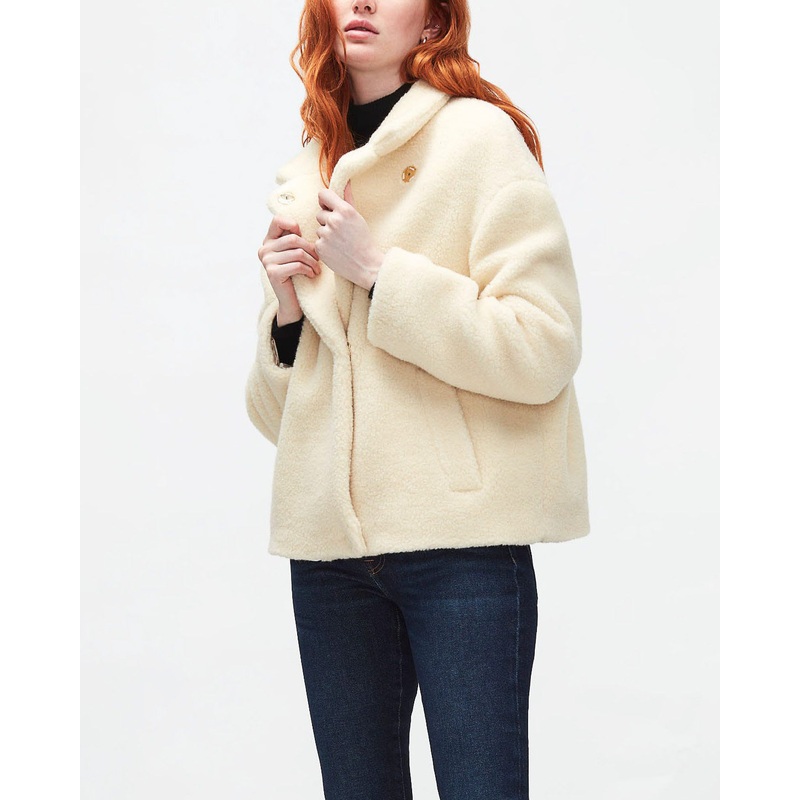 White Shearling Coat Wool Cotton Winter White