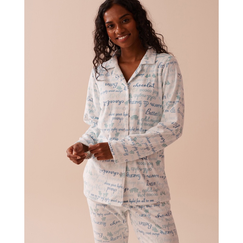 Winter Print Soft Velour Button-down Shirt