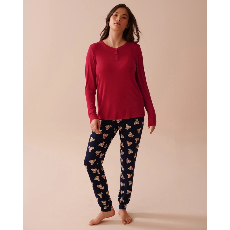 Blue Teddy Print Long Sleeve PJ Set