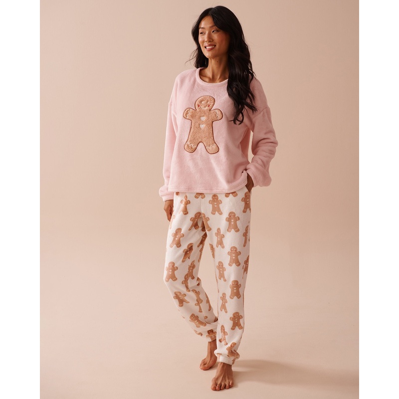 Gingerbread Print Soft Plush PJ Set