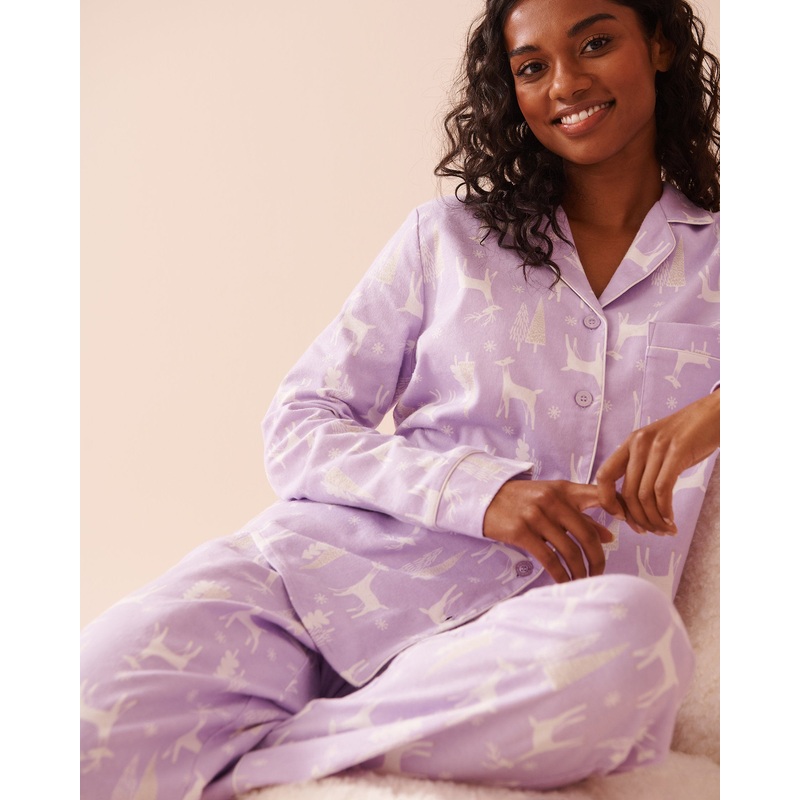 Lilac Deer Print Flannel PJ Set