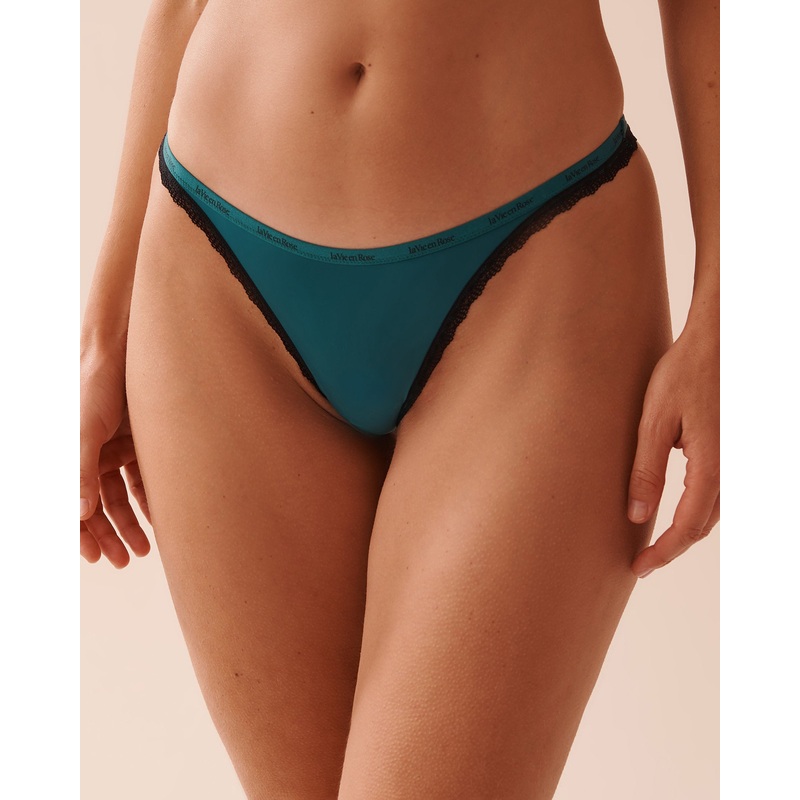 Microfiber and Lace Trim String Panty