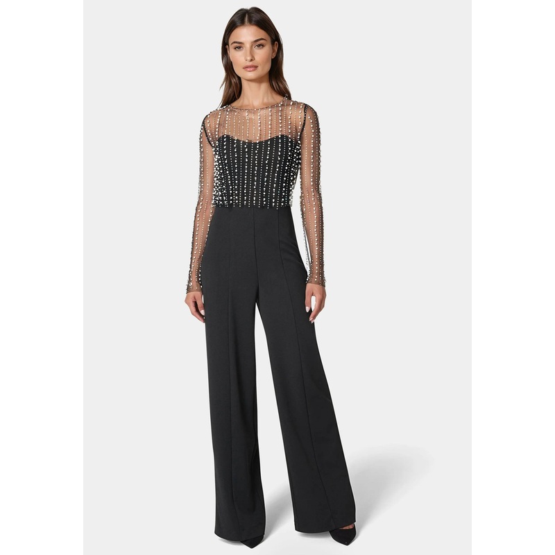 Palazzo Leg Jumpsuit with Studded Pearl Top