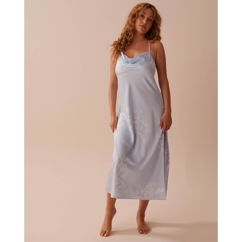 Pastel Floral Print Long Satin Nightie
