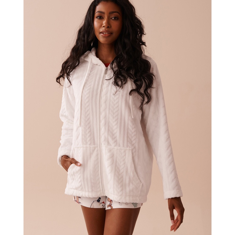 Recycled Fibers Cable Effect Soft Hooded Cardigan