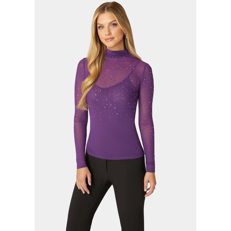 Rhinestone Embellished Mesh Top & Cami