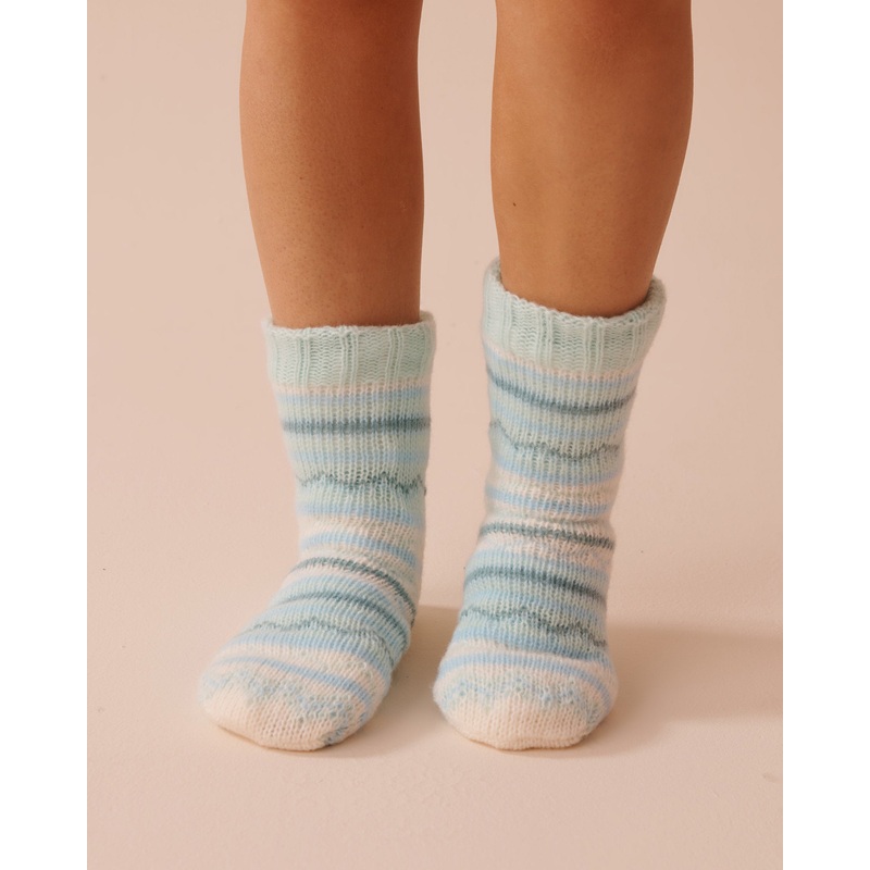 Striped Knit and Sherpa Socks