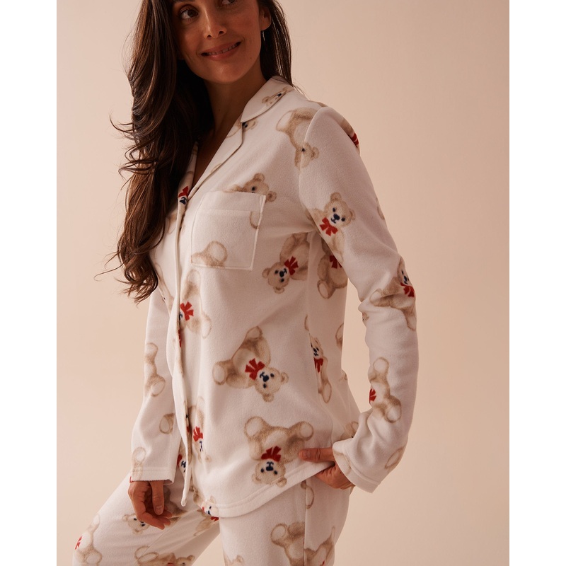 Teddy Bear Print Micropolar PJ Set