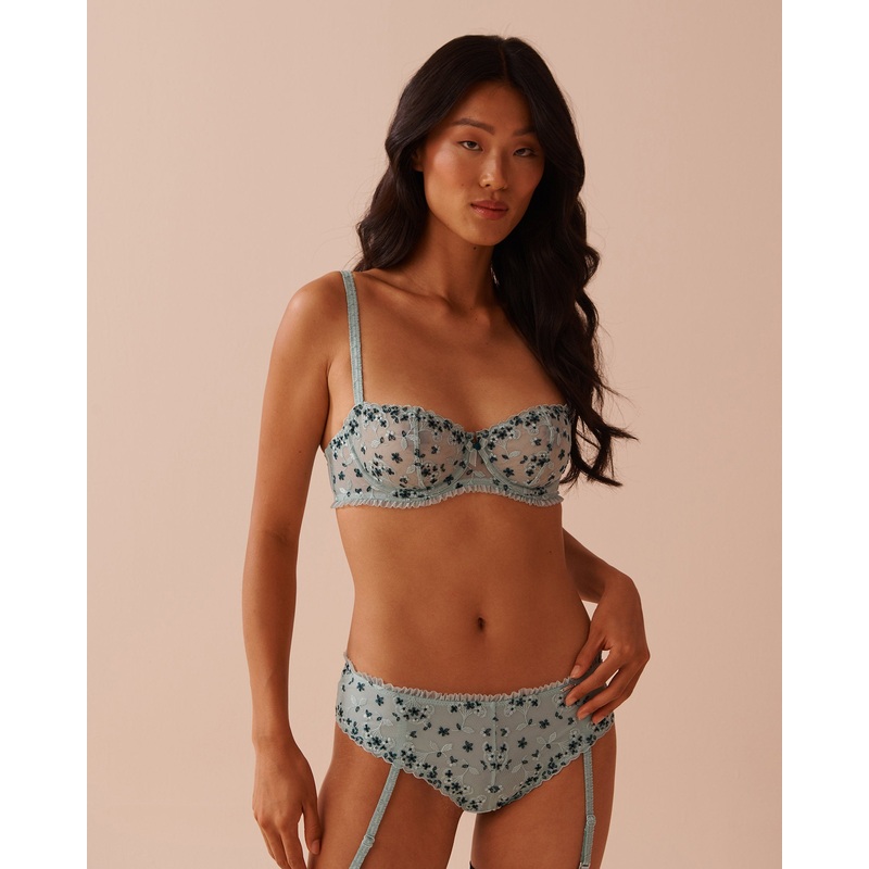Unlined Balconette Mesh and Ruffle Bra in Different Cup Sizes