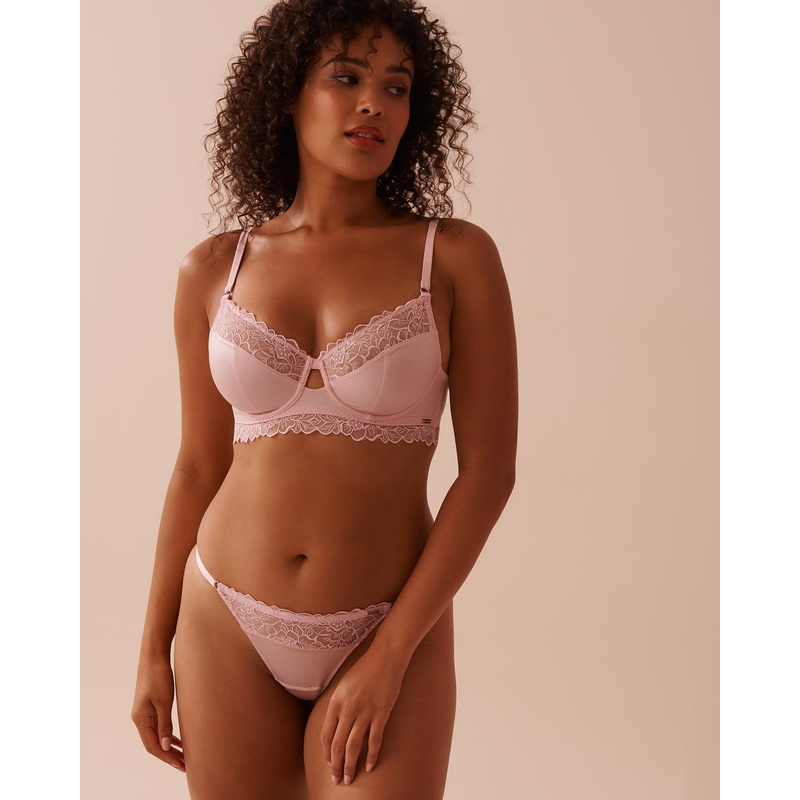 Unlined Shiny Microfiber and Mesh Bra in Different Cup Sizes