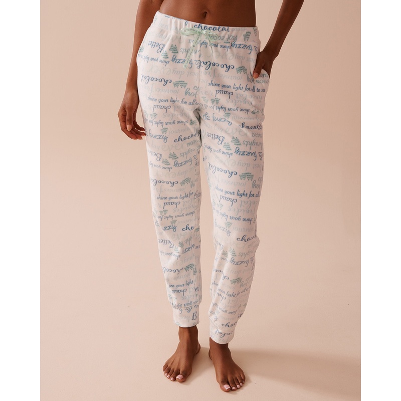 Winter Print Soft Velour Jogger Pajama Pants