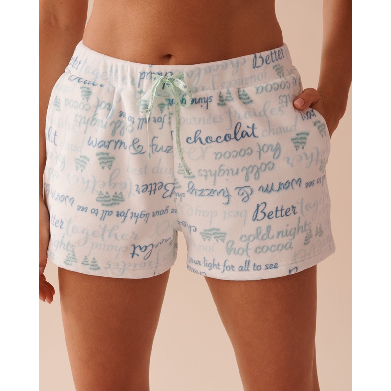 Winter Print Soft Velour Pajama Shorts