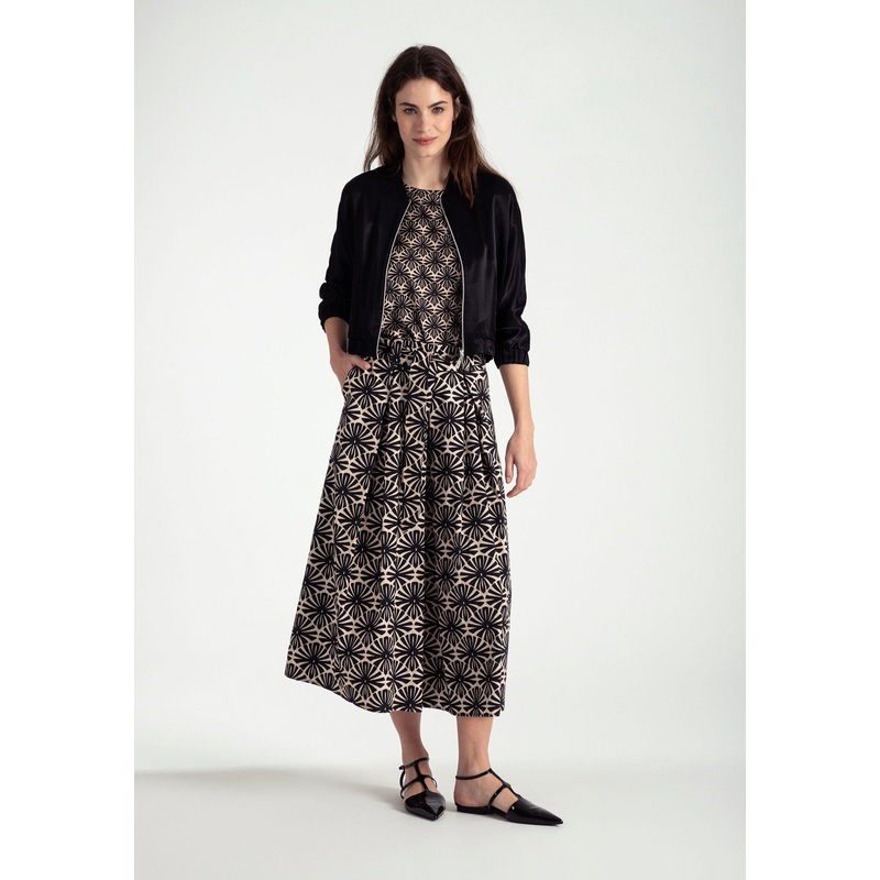 Graphic Print Wide Cotton Skirt