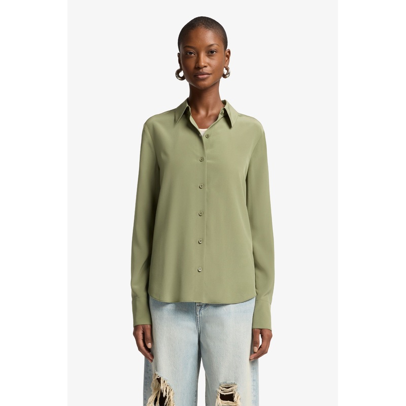 LS Slim Fit Blouse Silk Army