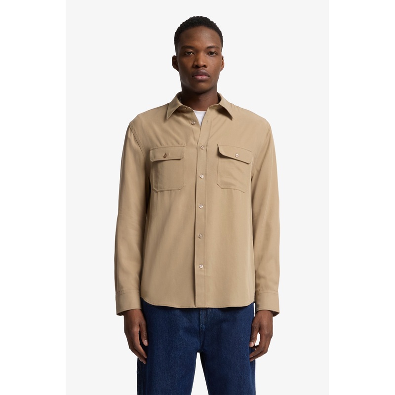 Military Shirt Lyocell Taupe with Pockets