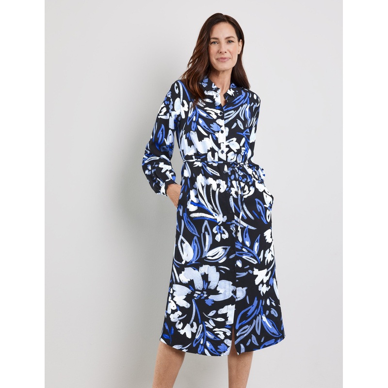 Patterned Blouse Dress With A Waistbandre
