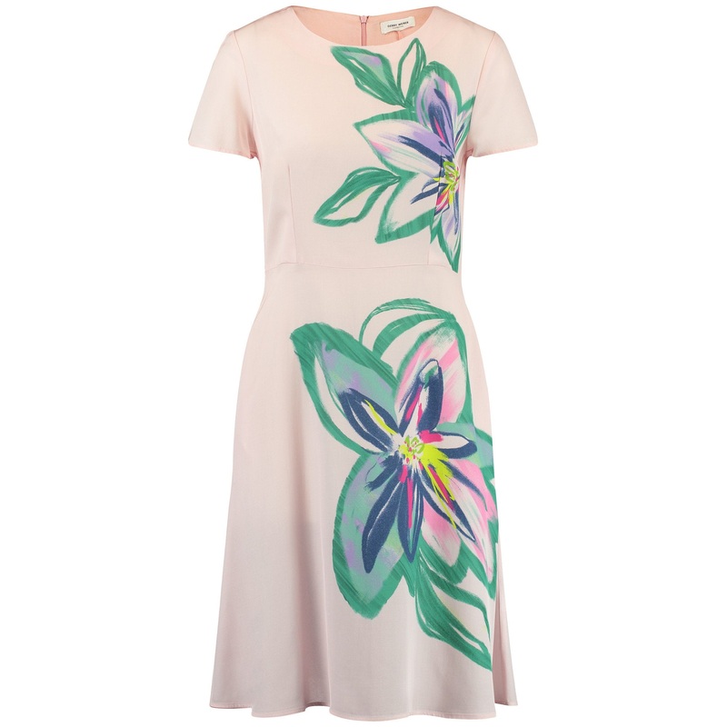 Short Sleeve Midi Dress With Floral Motif