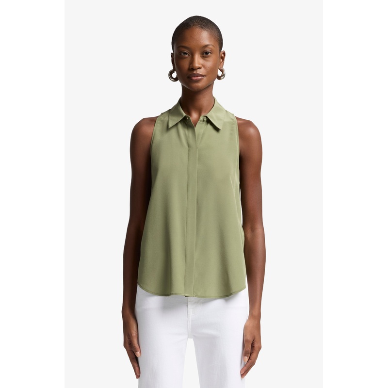 SL Button Down Silk Army