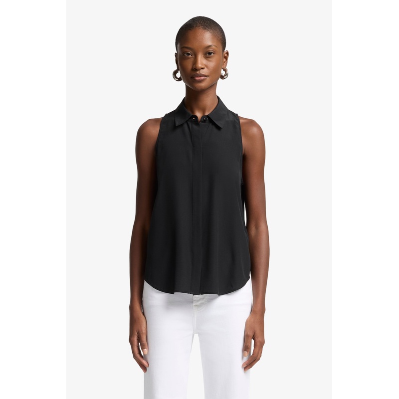 SL Button Down Silk Black