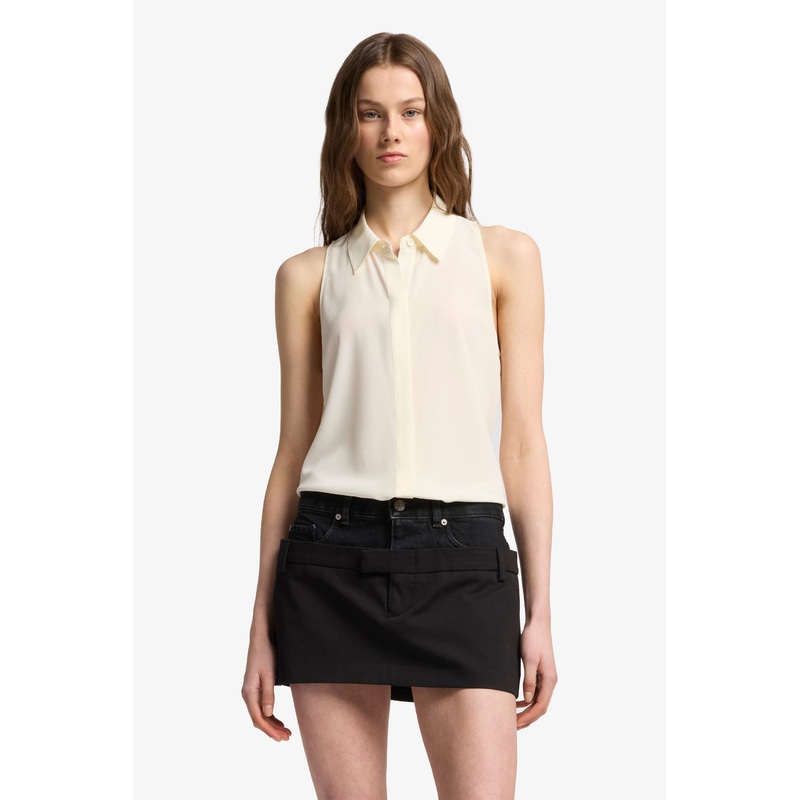 SL Button Down Silk Ivory