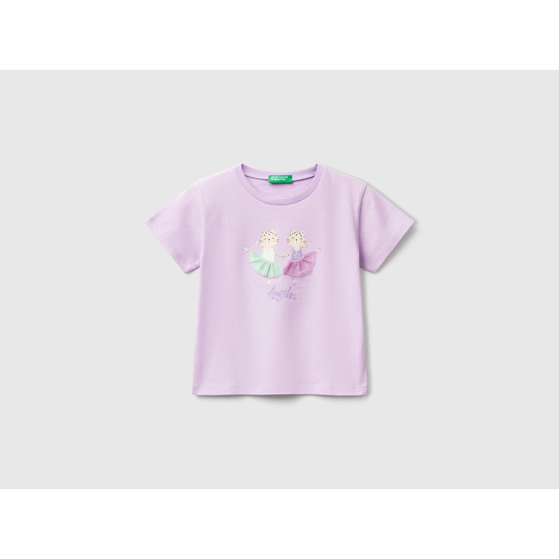T-Shirt with Print and Applique