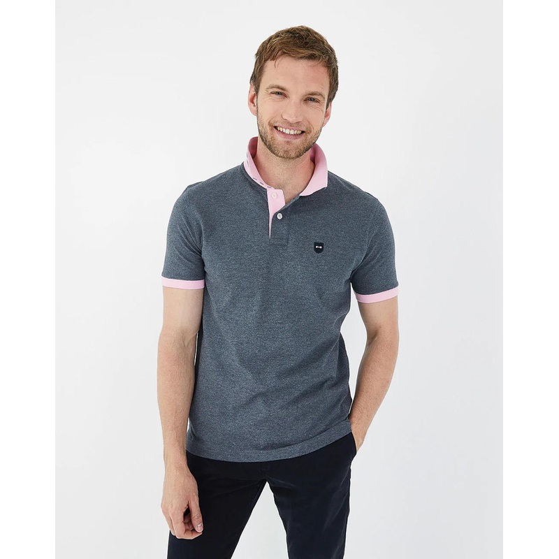 Grey Short-Sleeved Polo Shirt With Contrasting Detail