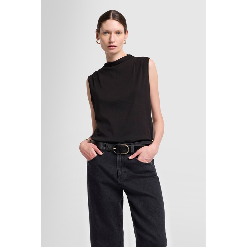 High Neck Draped Fine Rib Black