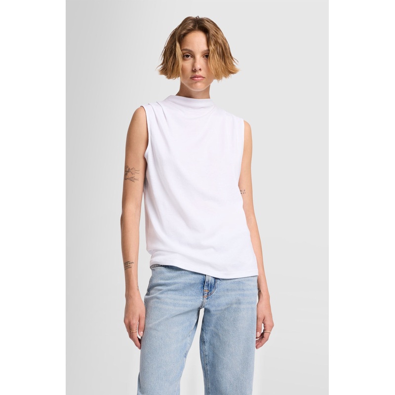 High Neck Draped Fine Rib Milk