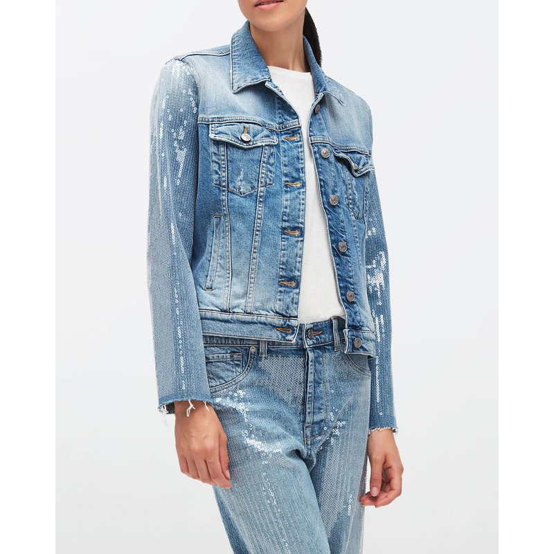 Light Blue Modern Trucker Drama With Sequins