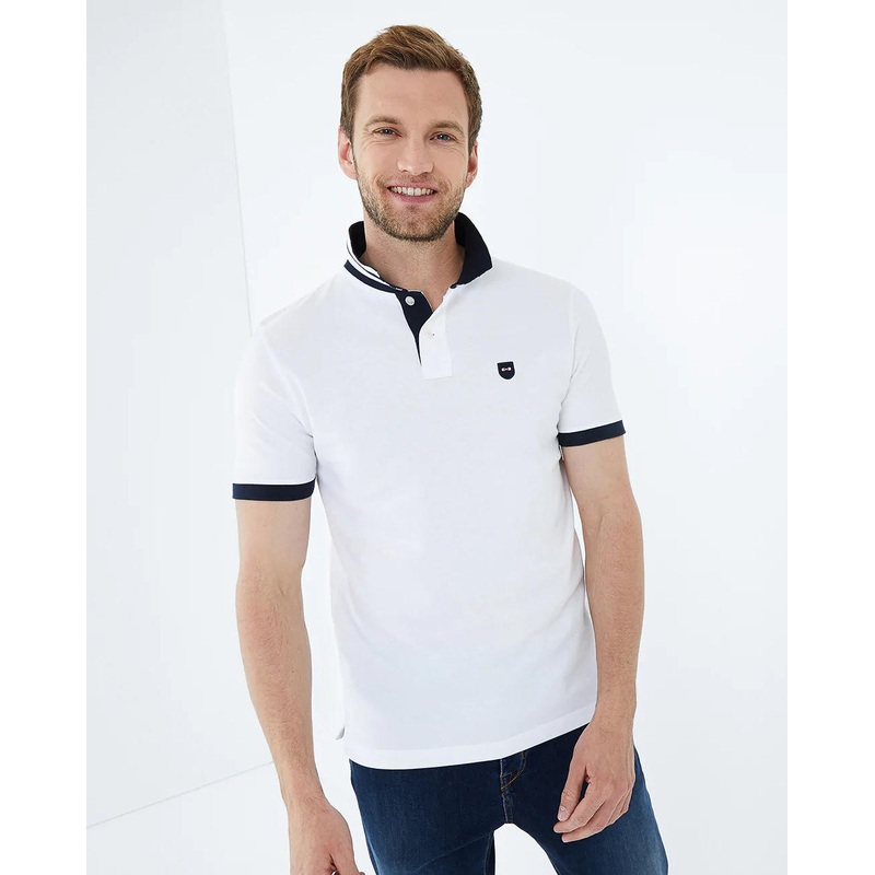 White Short-Sleeved Polo Shirt With Contrasting Detail
