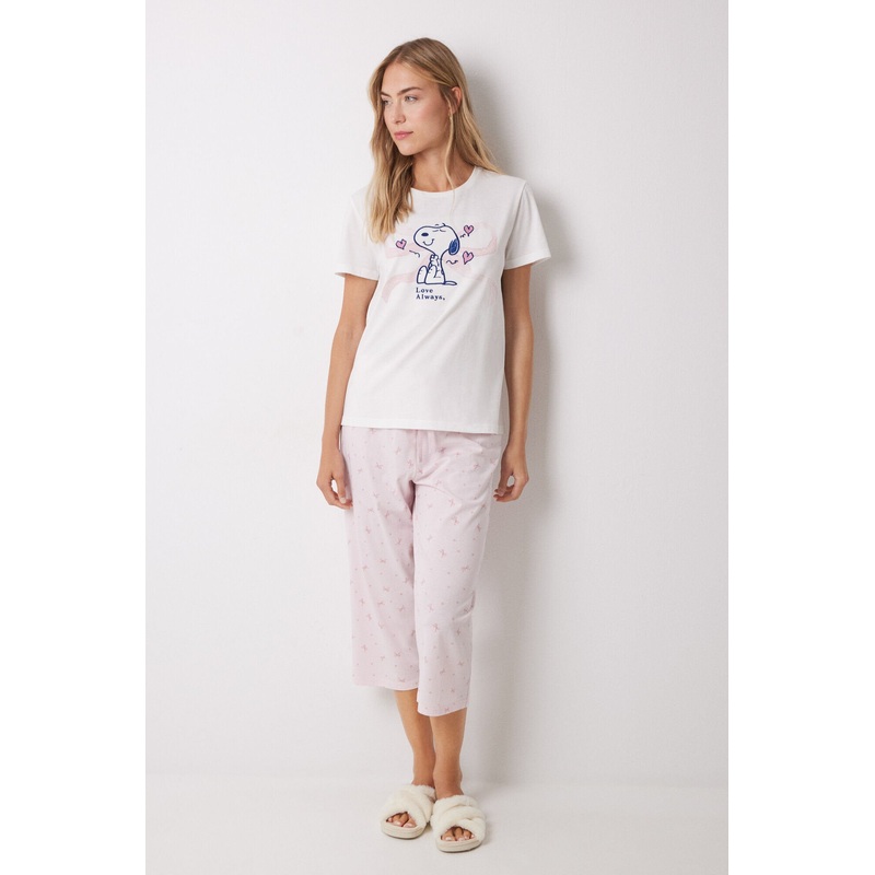 100% Cotton White and Pink Capri Pajamas